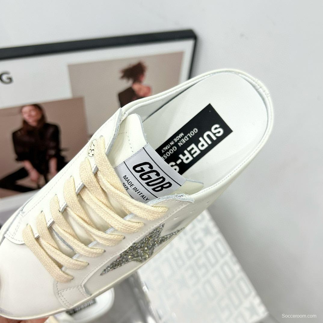 2025 Women GGDB White Silver Leather Suede Star Mules