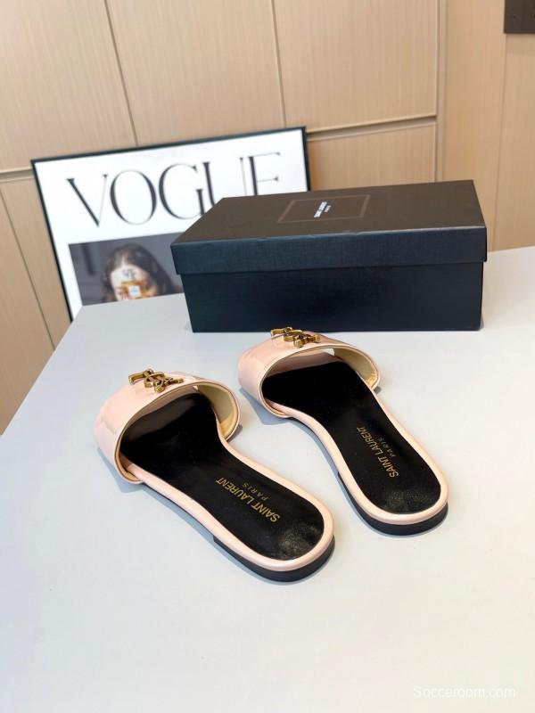 2025 Women Yves Saint Laurent Pink Leather Slippers LY00180