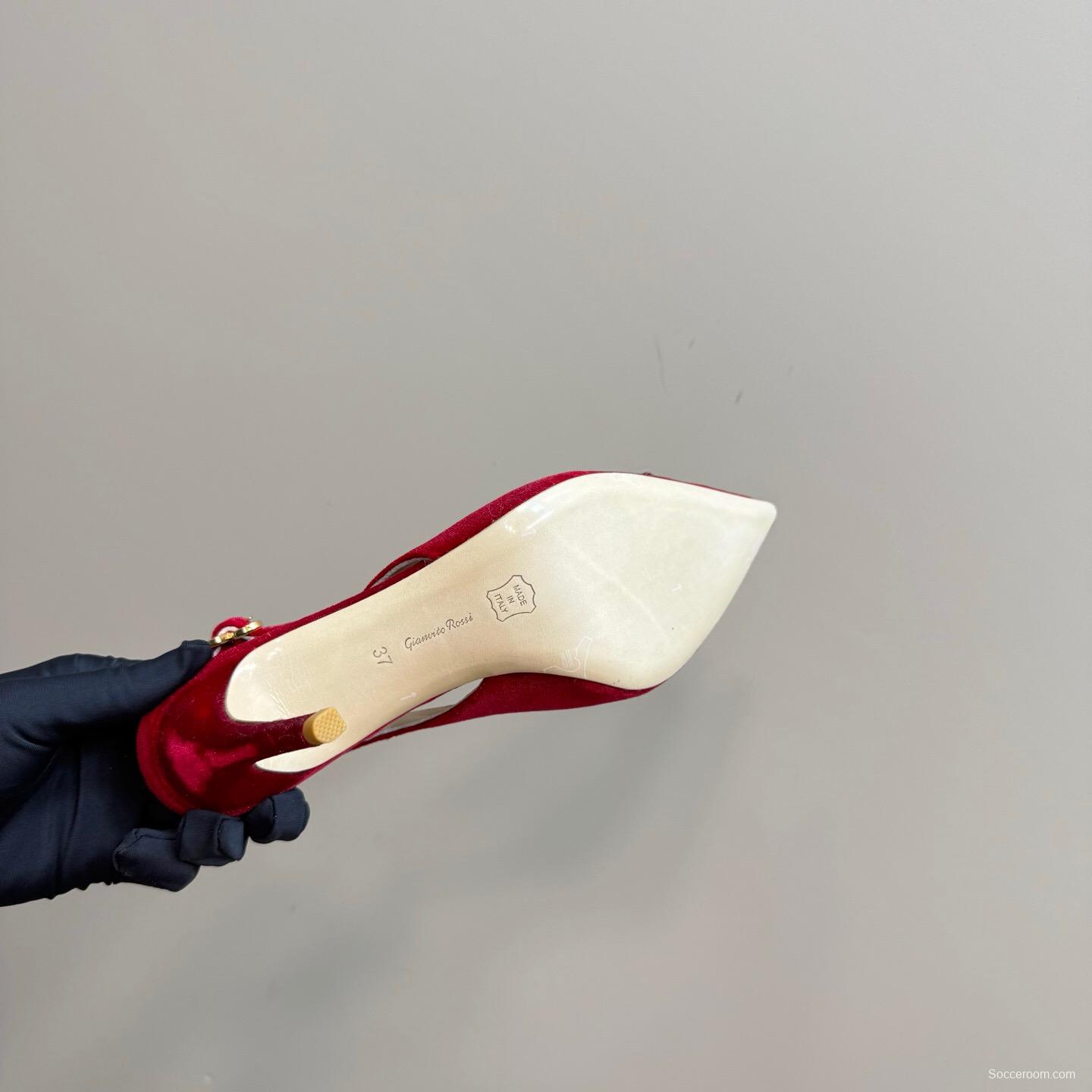 2025 Women Gianvito Rossi Red Velvet Slingback Pumps KFY00300