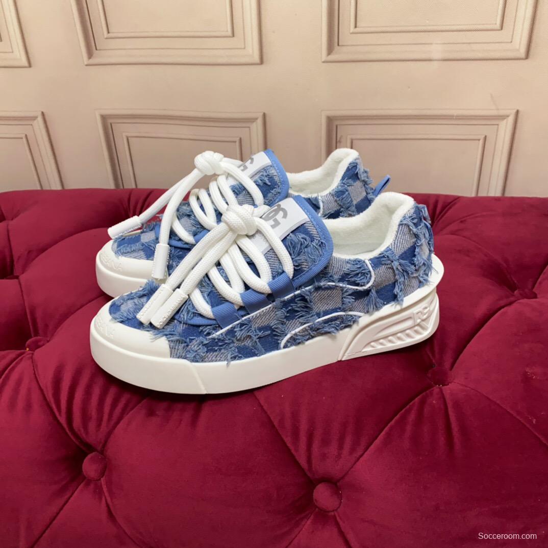 2025 Women Dolce & Gabbana Blue Denim Leather Sneakers