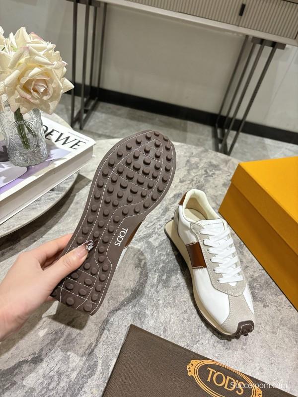 2025 Women TOD'S White Brown Beige Leather Suede Sneakers