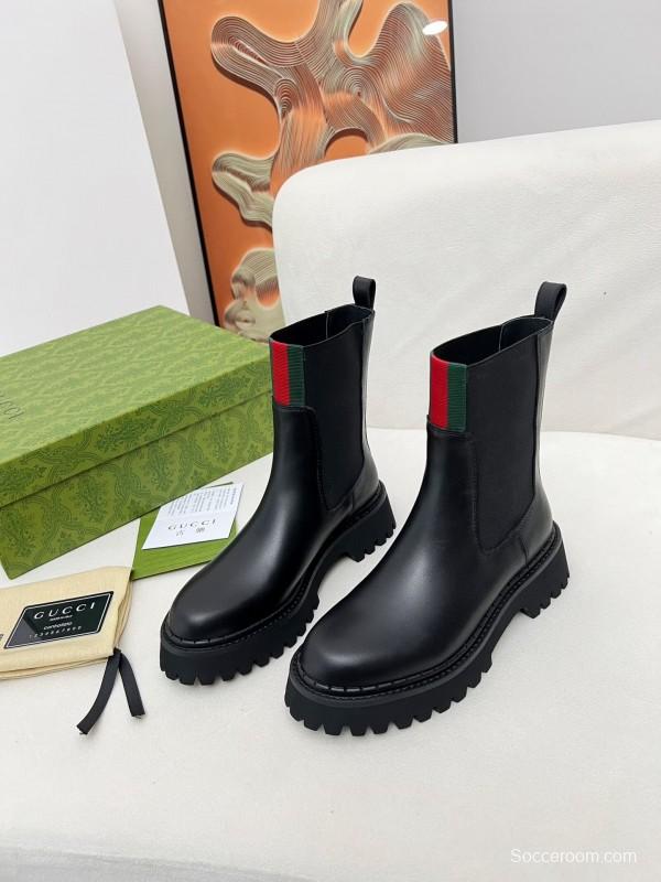 2024 Women Gucci Black Leather Boots MJ00340