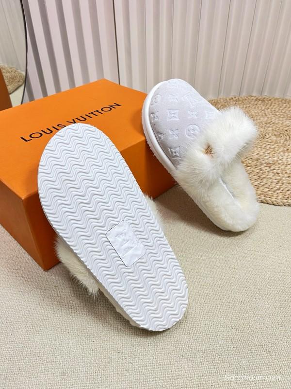 2024 Slippers Louis Vuitton White Fur Slippers MJ00340