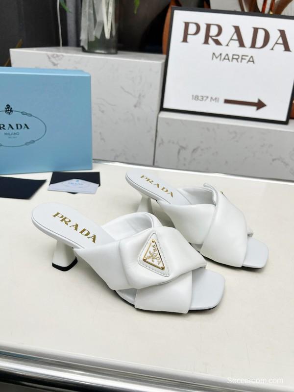 2025 Women Prada White Lambskin Mules