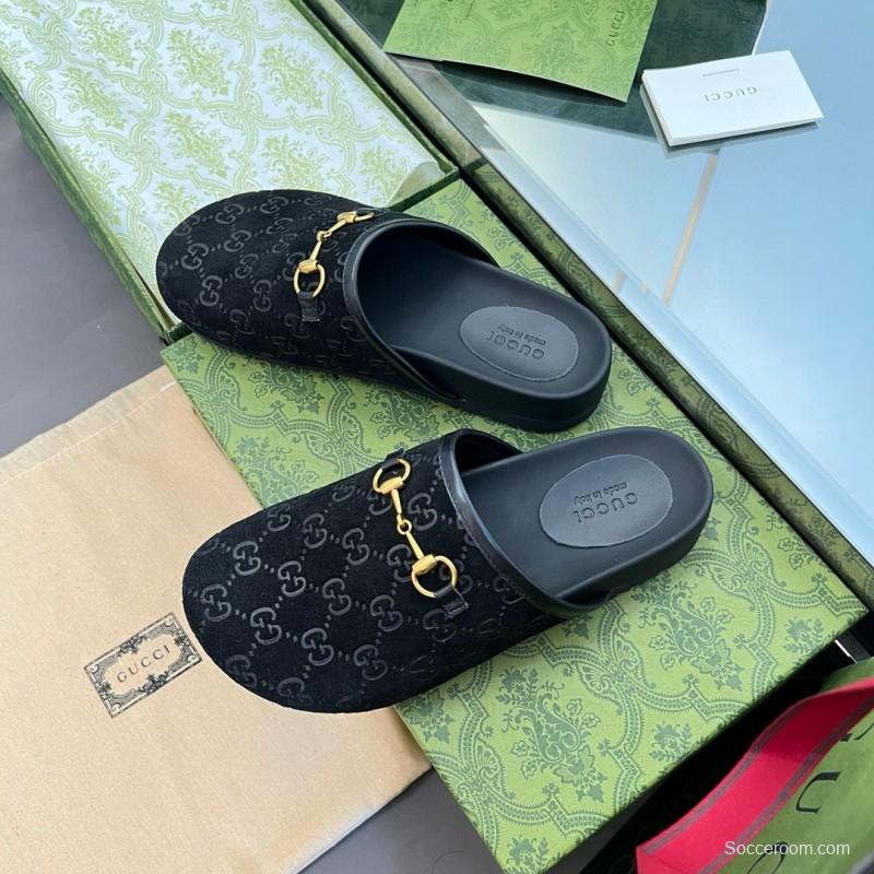 2024 Slippers Gucci Black Suede Slippers MJ00280