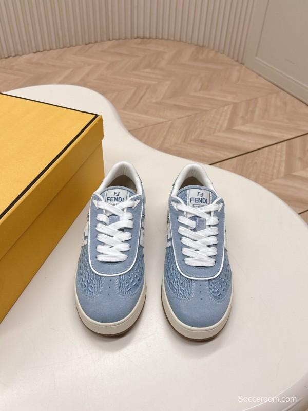 2025 Unisex Fendi Light Blue White Leather Suede Plimsolls FF Pattern LY00350(F)/LY00360(M)