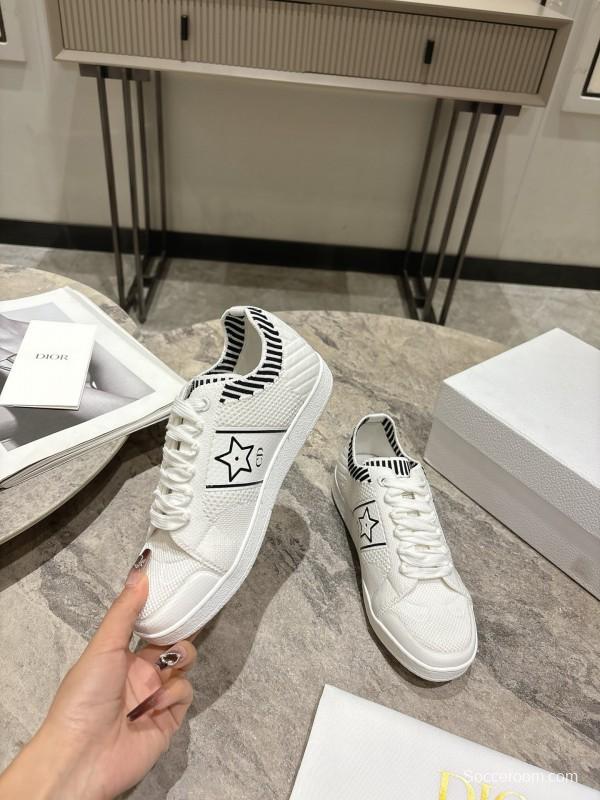 2025 Women Dior White Knit Leather Sneakers Star Logo KFY00330