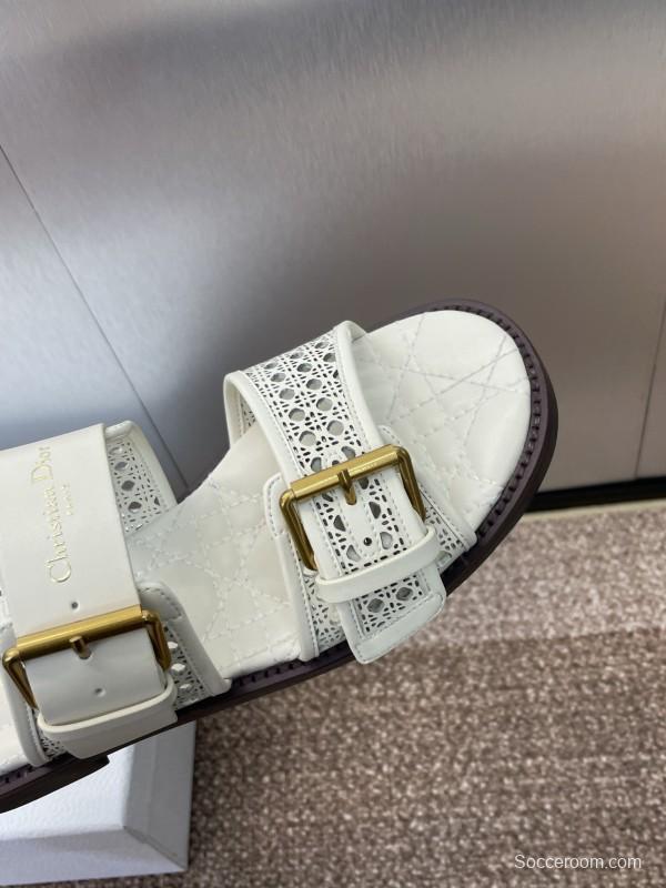 2025 Women Dior White Calfskin Leather Slippers CD Logo Buckle KFY00300