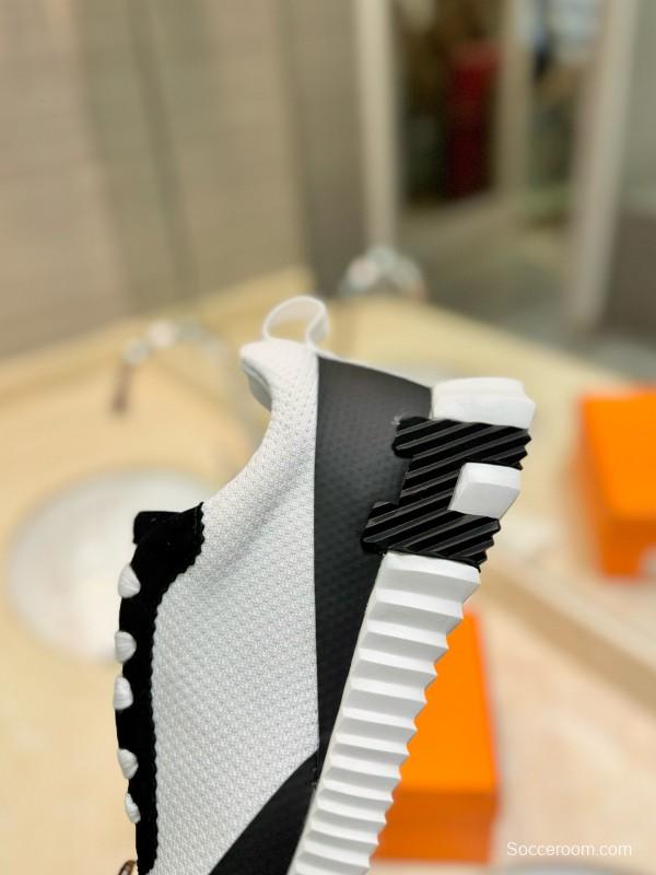 2024 Unisex Hermès Black White Silk Leather Mesh Sneakers MJ00320