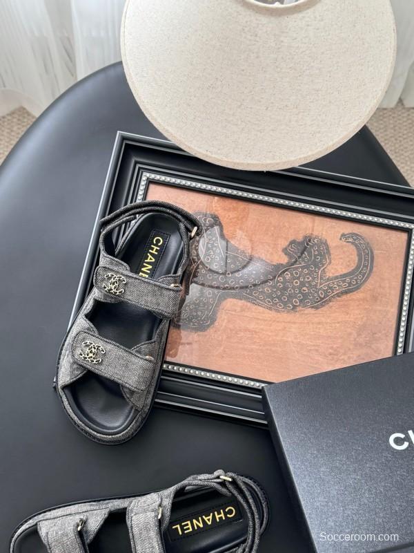 2025 Women Chanel Black Fabric Sandals LY00320