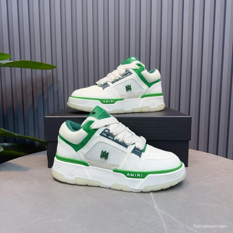 2024 Unisex Amiri White Green Leather Mesh Sneakers MJ00360