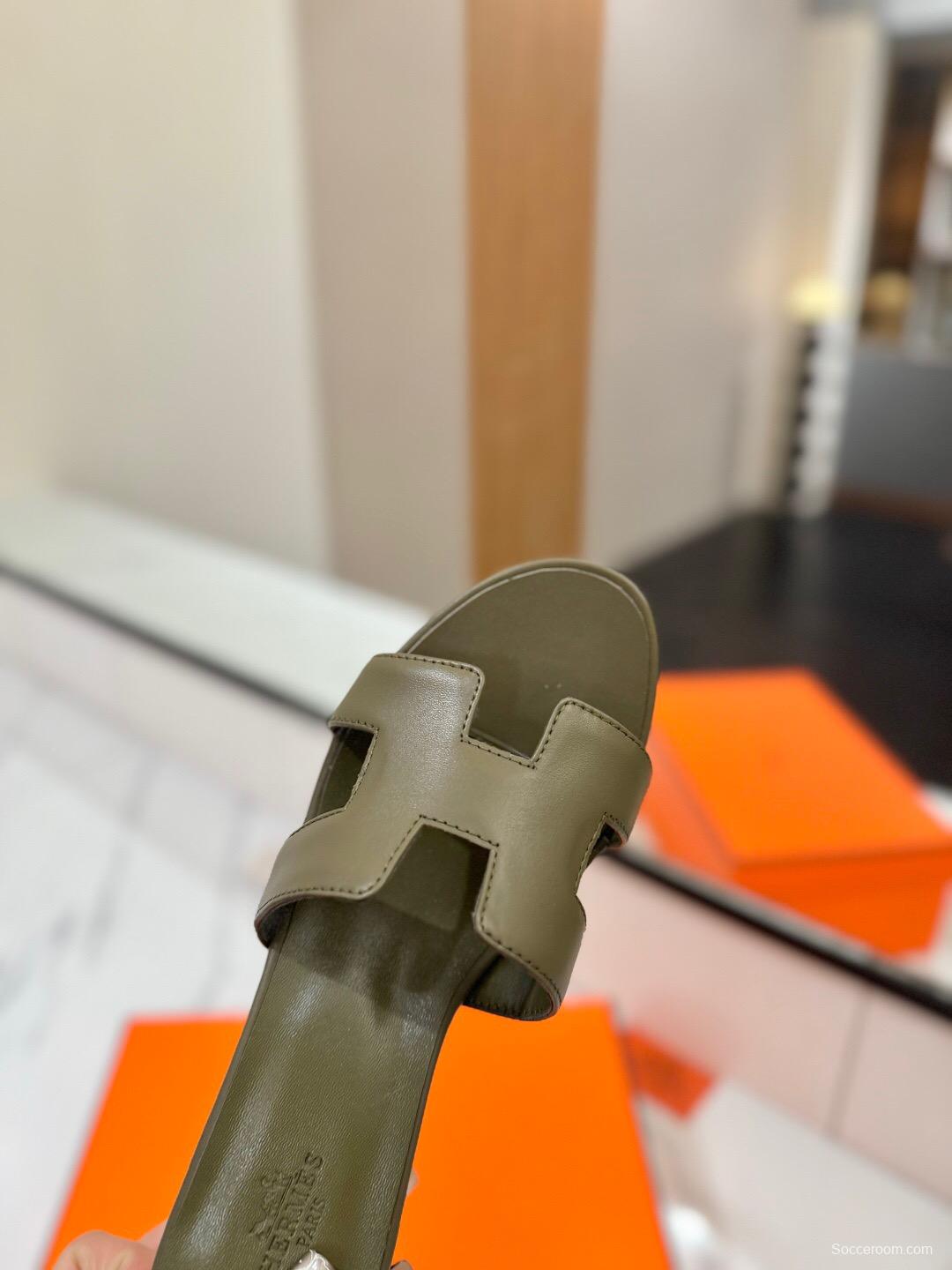 2025 Women Hermès Green Leather Sandals