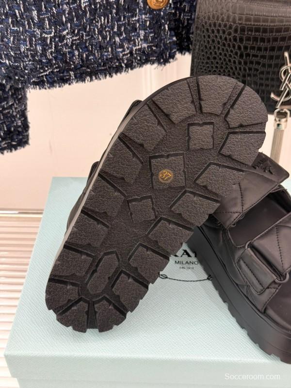 2025 Women Prada Black Leather Slippers