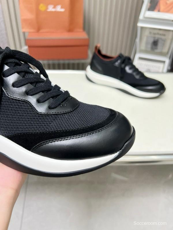 2024 Men Le Parmentier Black Leather Mesh Casual Sneakers