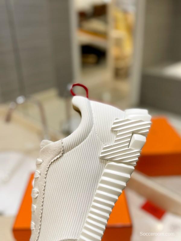 2024 Unisex Hermès White Imported Silky Calf Suede Rain Cloth Casual Sneakers MJ00320