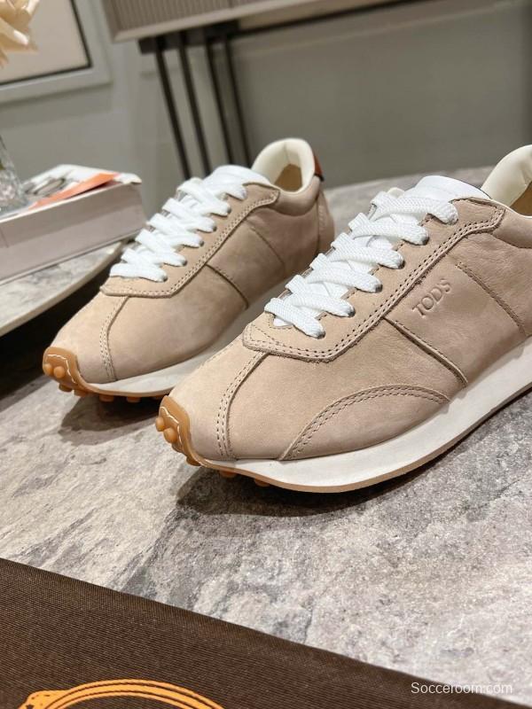 2025 Women TOD'S Beige Leather Suede Sneakers KFY00350