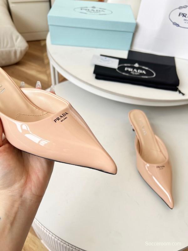 2025 Women Prada Pink Patent Leather High Heel Slip-On LY