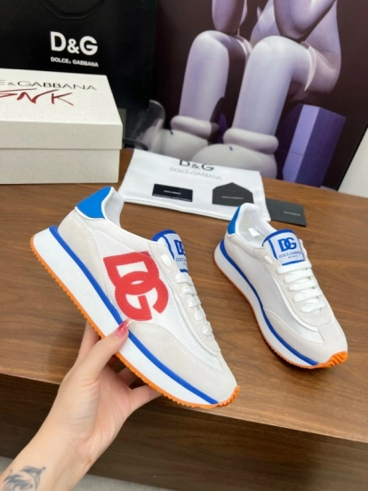 2025 Unisex Dolce & Gabbana White Blue Red PU Casual Sneakers LY00300