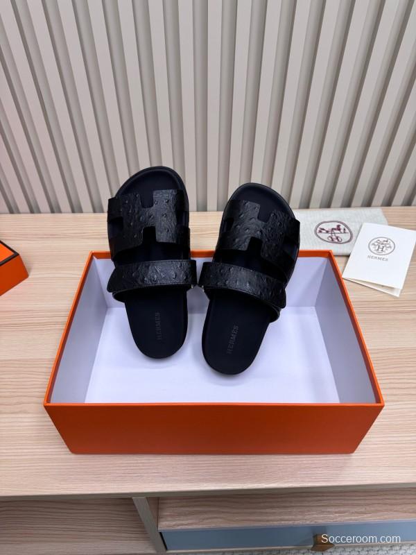 2025 Slippers Hermès Black Leather Slippers