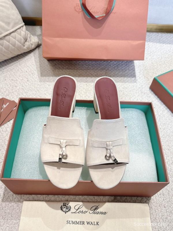 2025 Women Le Parmentier White Suede Heeled Shoes LY00360