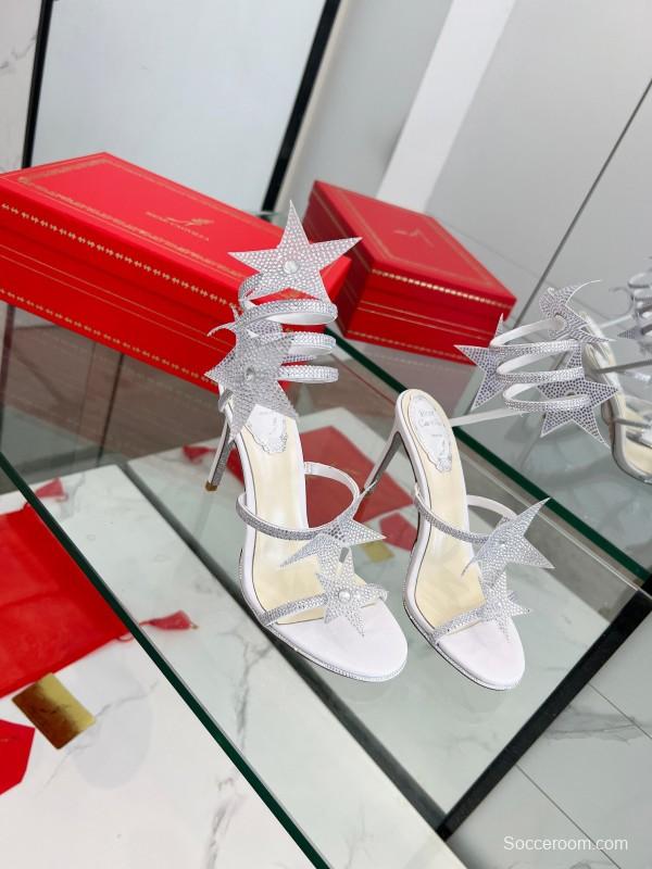 2025 Women RC Silver Crystal Satin High Heel Star Pattern LY00340