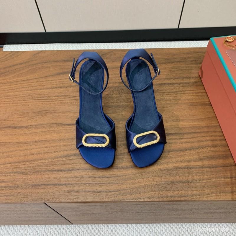 2025 Women Le Parmentier Navy Silk Sandals KFY00280