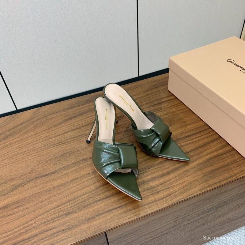 2025 Women Gianvito Rossi Green Leather High Heel Mules