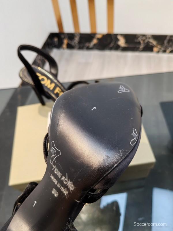 2025 Women TOM FORD Black Velvet High Heel Slingback Bow KFY00300