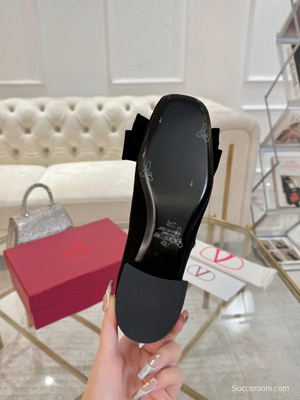 2025 Women Valentino Black Suede Mary Jane Bow LY00300
