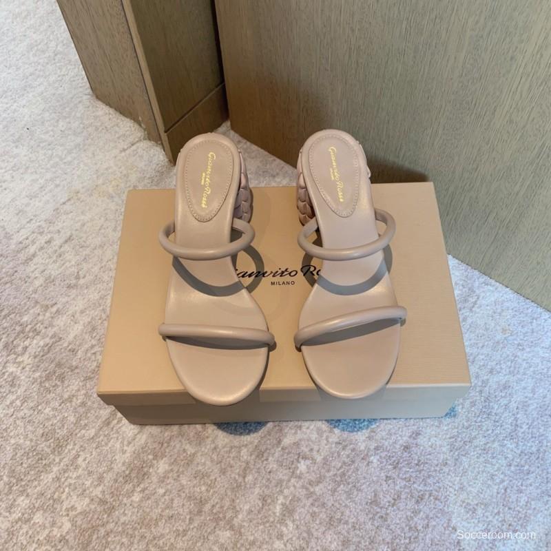 2025 Women Gianvito Rossi Beige Leather Slippers KFY00260