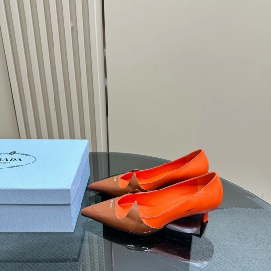 2025 Women Prada Orange Brown Leather Heels KFY00310