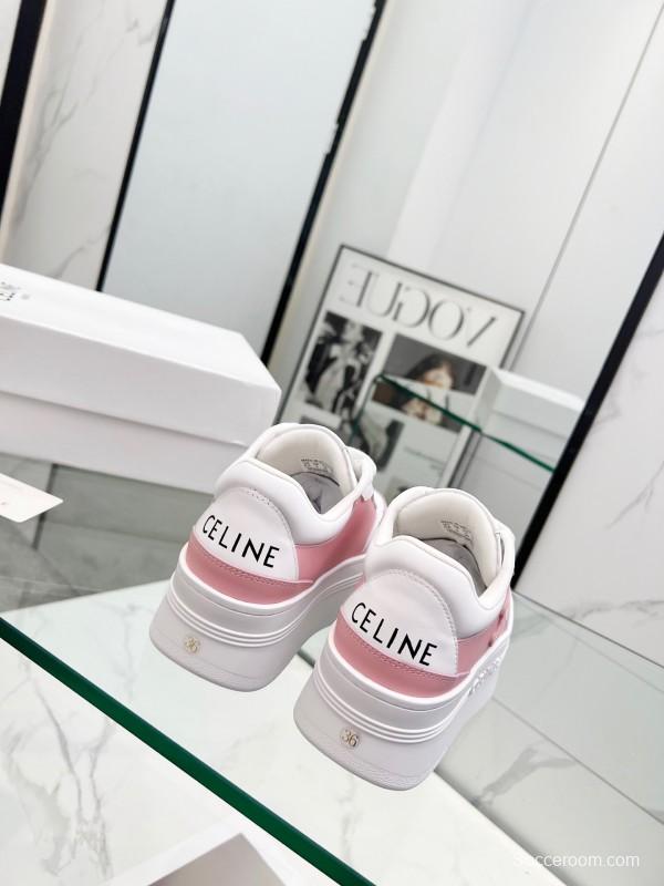2025 Women CELINE White Pink Leather Sneakers