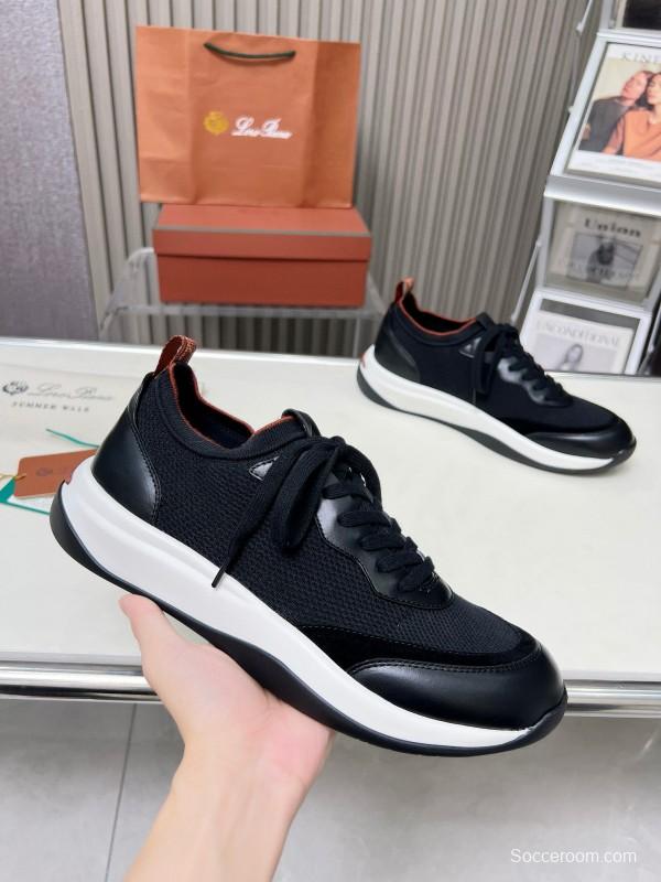 2024 Men Le Parmentier Black Leather Mesh Casual Sneakers