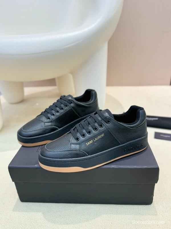 2024 Unisex Yves Saint Laurent Black Gold Leather Casual Shoes Laser Cut MJ00350
