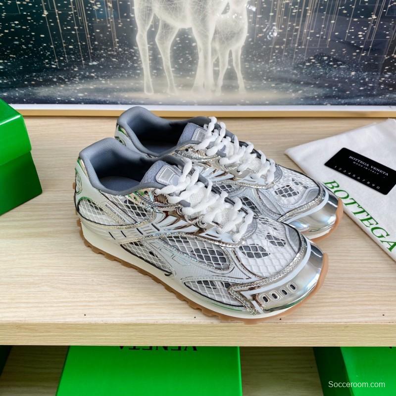 2025 Unisex Bottega Veneta Silver Mesh TPU Runner Sneakers Lightweight Geometric LY00310