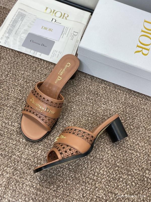 2025 Women Dior Brown Leather Sandals Christian Dior Paris KFY00310