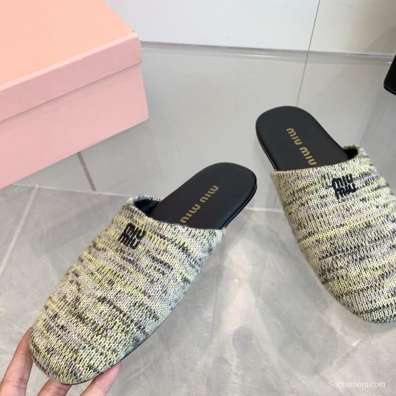 2025 Miu Miu Grey Black Fabric Slippers