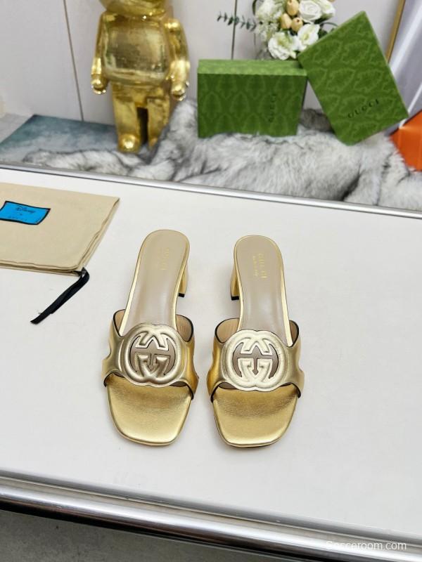 2025 Gucci Gold Leather Slippers