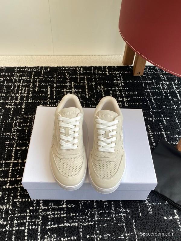 2025 Women Celine Beige Canvas Sneakers CELINE Embroidered Logo