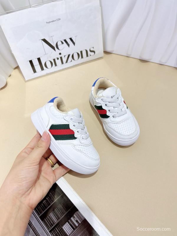 2024 Kids GUCCI White Green Red Leather Sneakers