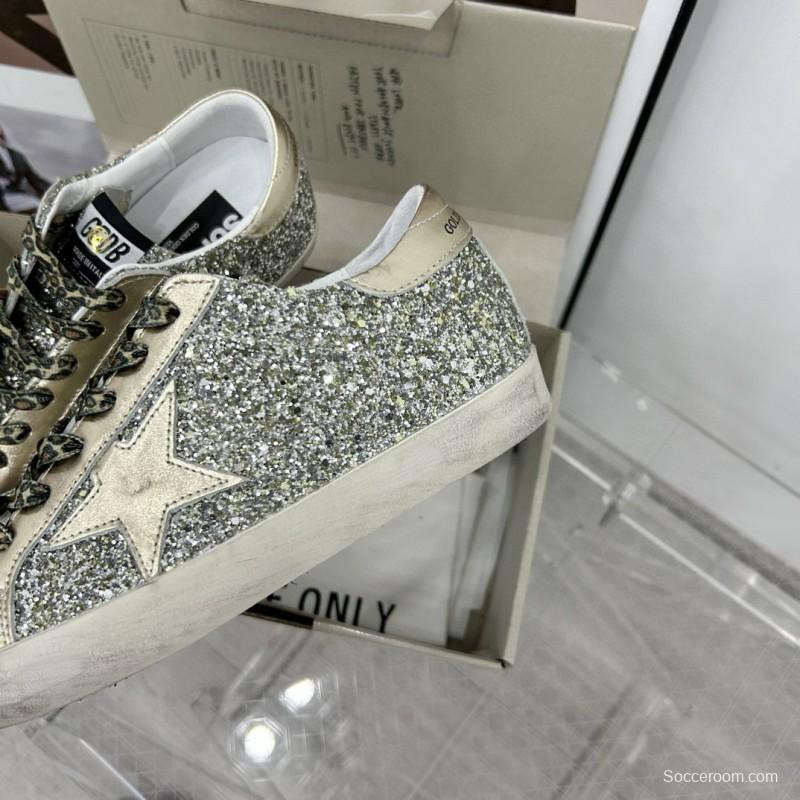 2025 Women GGDB Silver Glitter Leather Sneakers