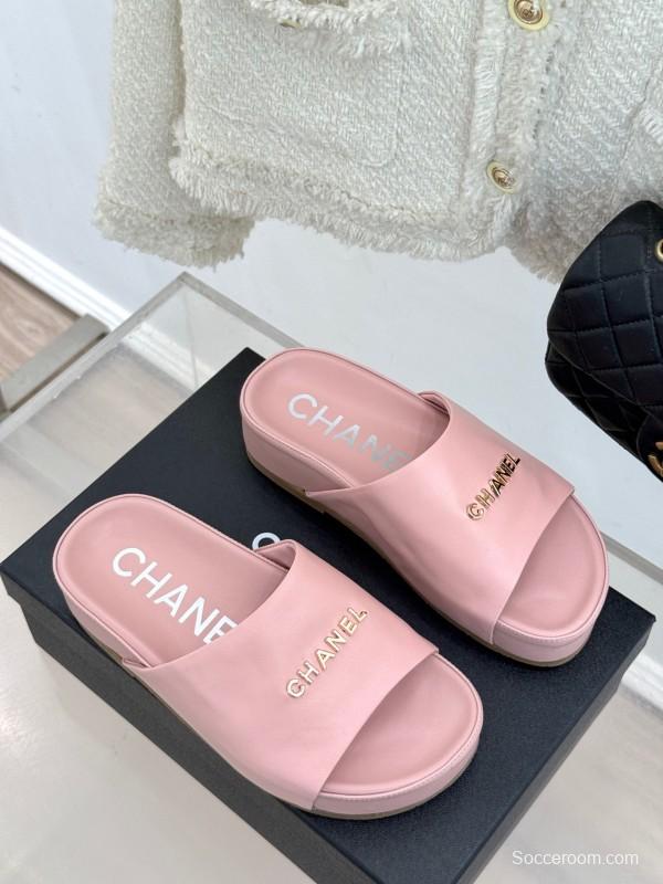 2025 Slippers Chanel Pink Leather Slippers