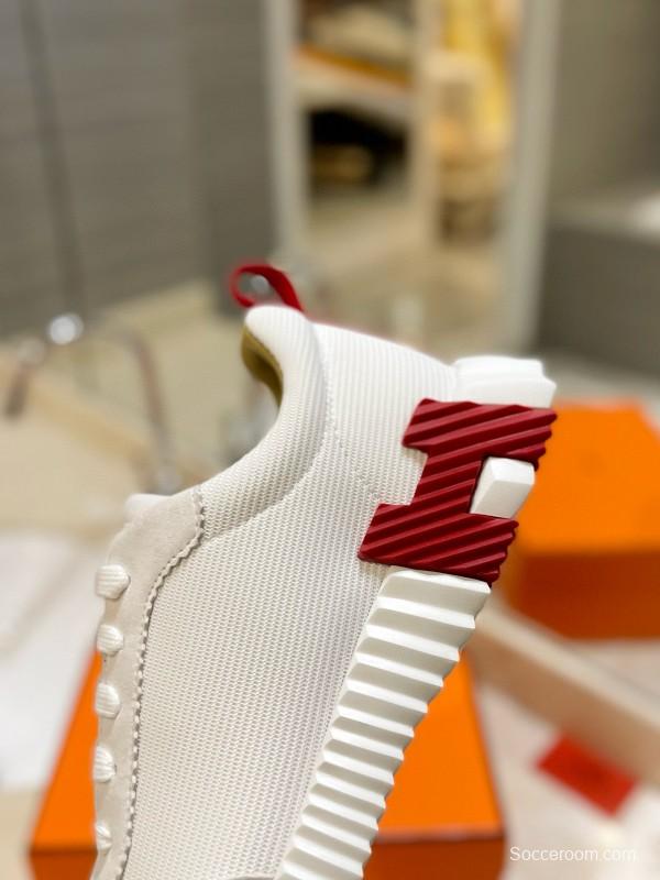 2024 Unisex Hermès white red leather sneakers