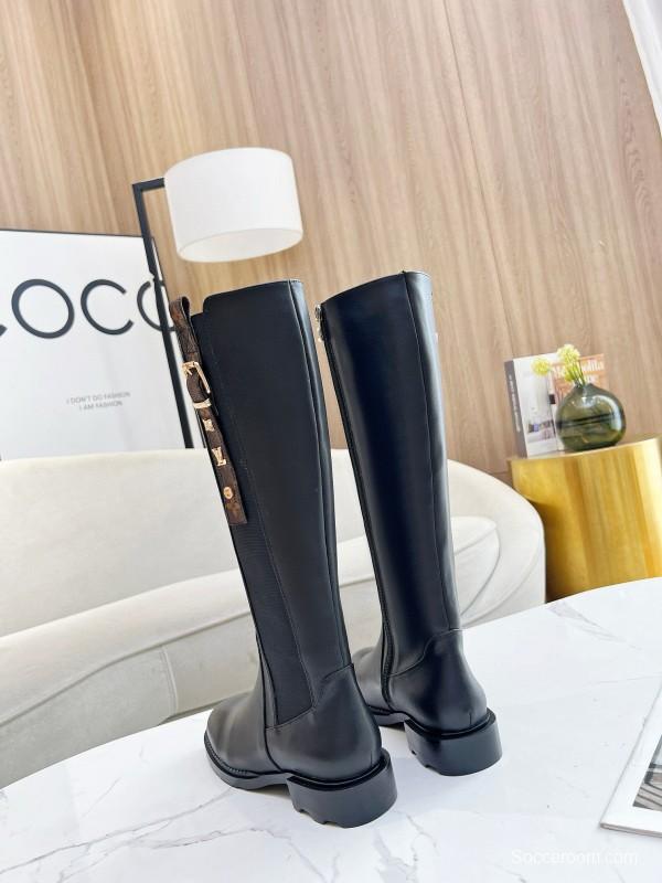 2024 Women Louis Vuitton Black Leather Boots MJ00420