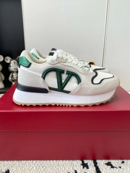 2025 Unisex Valentino White Green Leather Silk Sneakers LY00340