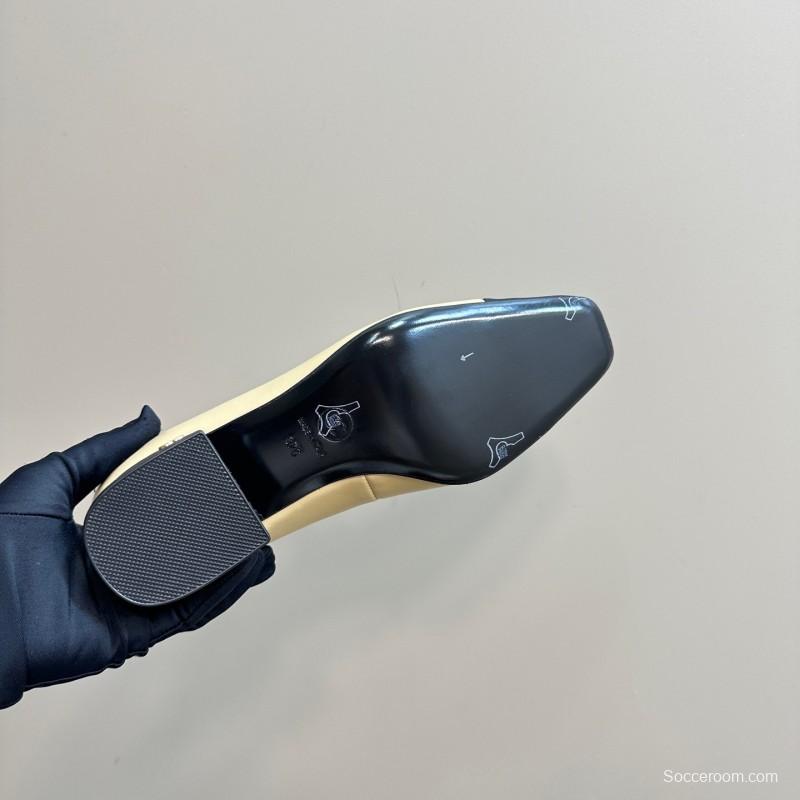 2025 Women Chanel Beige Black Leather Mary Jane Shoes KFY00290