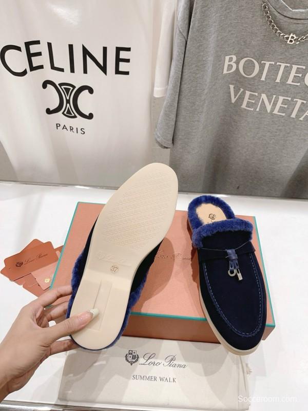 2024 Slippers LP Navy Shearling Loafers MJ00300