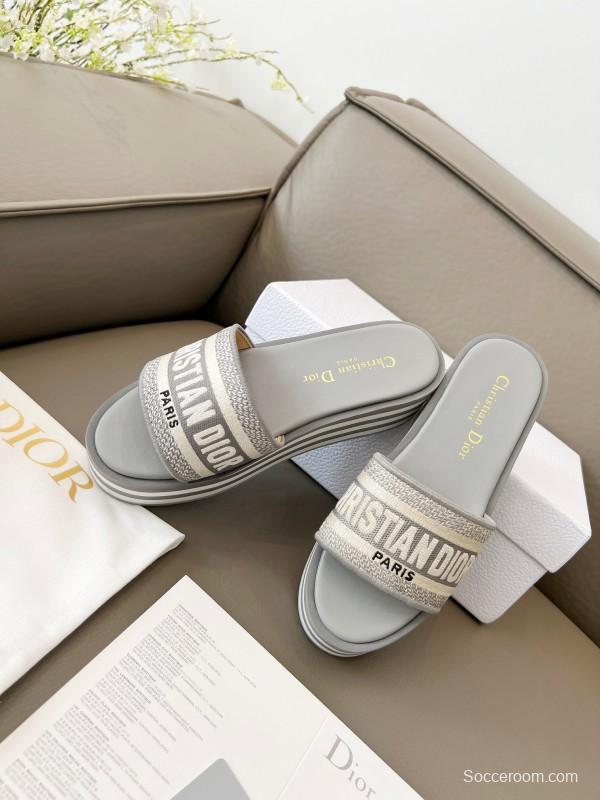 2025 Women Dior Grey Canvas Slippers CH