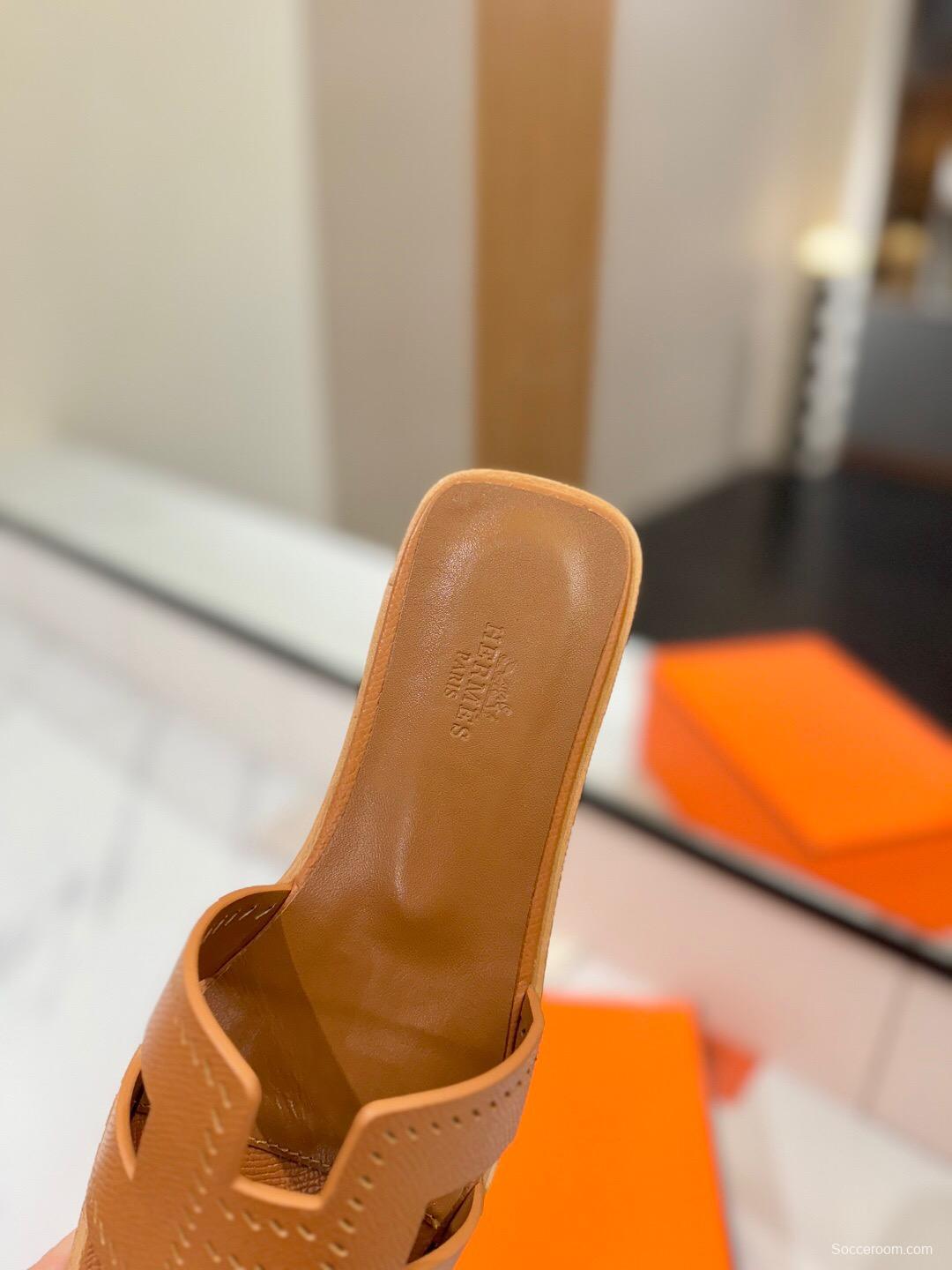 2025 Women Hermès Brown Leather Slippers