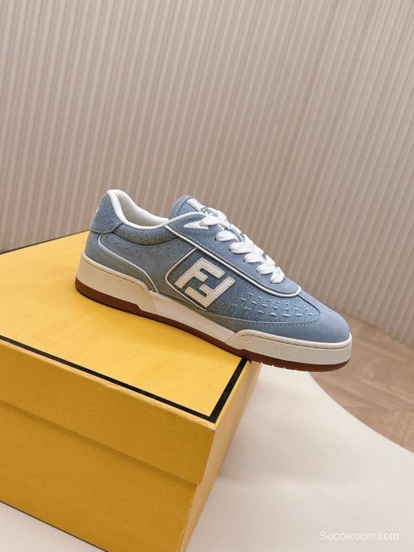 2025 Unisex Fendi Light Blue White Leather Suede Plimsolls FF Pattern LY00350(F)/LY00360(M)